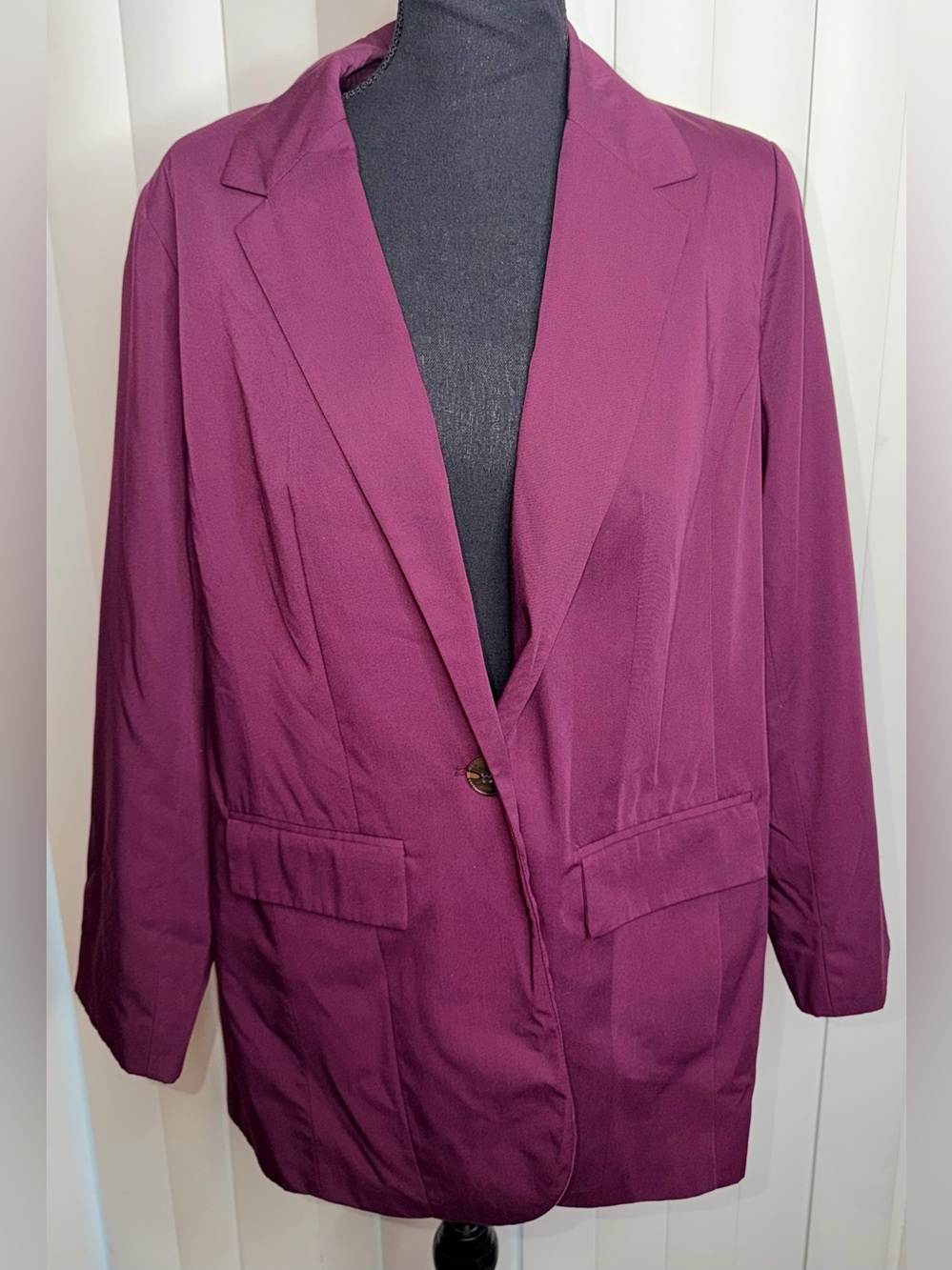 Denim 24/7 Womens Burgundy Single Breasted One Button Lined Blazer Sz 14W Plus